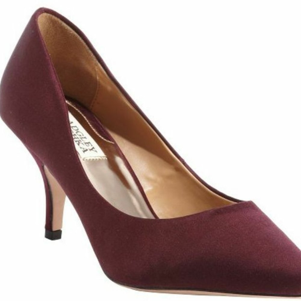 Badgley Mischka Burgundy Satin Pointed-Toe Pumps - Picture 3 of 3